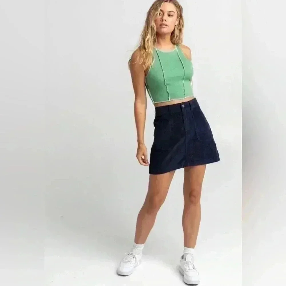 NWT Roxy Women’s Amazing Break Cotton Corduroy Blue Mini Skirt Size M”